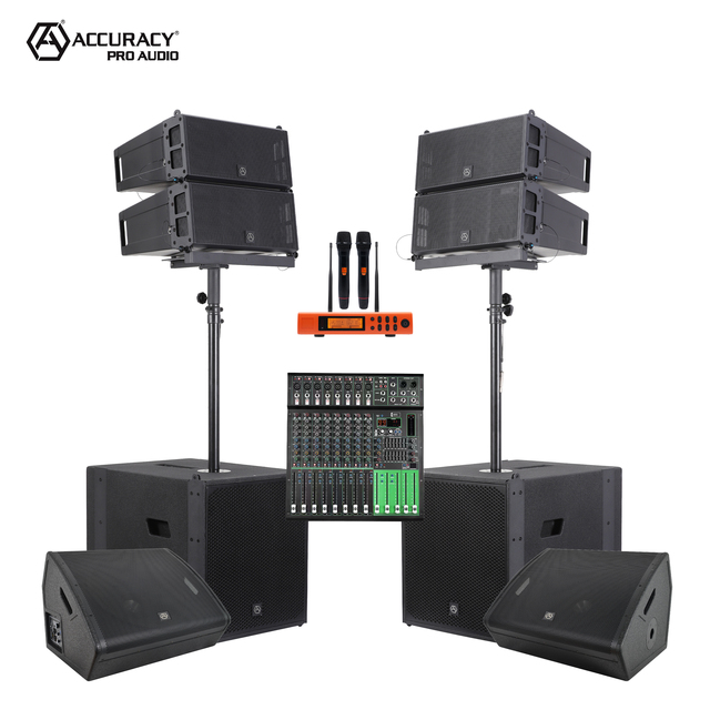 Accuracy Pro Audio LAP615-COMBO Line Array Active Professional Speaker Set System Outdoor PA System with Audio Console Mixer
