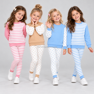 Ensemble de yoga rayé bleu pour filles, haut à manches longues et leggings taille haute, séchage rapide, tenue de sport, faible MOQ - Product Image 4