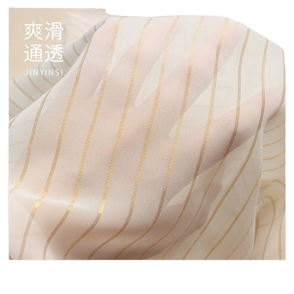 4 lines lurex silk chiffon metallic silk chiffon fabric for Spring and Summer Breathable Shirt Dress