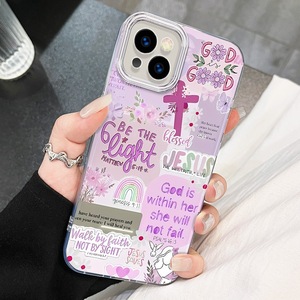 Croce viola stampa inglese argento modello di seta custodia per telefono cellulare per <span class=keywords><strong>Iphone</strong></span> 8 X Xr Xs Max 11 12 13 14 15 16 17 aria - Product Image 3