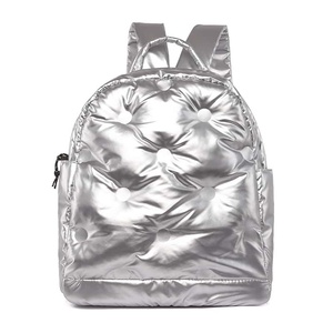 Metallic Quilted Lightweight Nylon <b>Backpack</b> Zipper Closure Water Resistant Fashion Daily Use All Seasons Women's - Product Image 4
