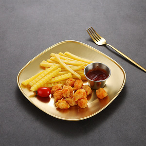 Stainless Steel Square Plate Gold Color 20-20.9cm Thick Durable For Hotel Food <b>Microwave</b> Safe - Product Image 2