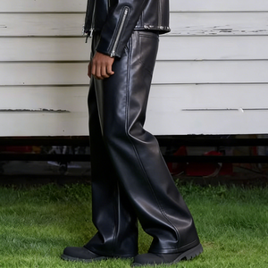 <span class=keywords><strong>Pantaloni</strong></span> Oversize di Alta Qualità con Logo Personalizzato OEM, Gamba Larga, Stile Baggy in <span class=keywords><strong>Finta</strong></span> <span class=keywords><strong>Pelle</strong></span> PU per <span class=keywords><strong>Uomo</strong></span> - Product Image 4