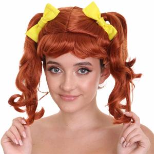 Pelucas <span class=keywords><strong>de</strong></span> <span class=keywords><strong>cabello</strong></span> <span class=keywords><strong>humano</strong></span> hasta los hombros para mujer, peluca <span class=keywords><strong>de</strong></span> fiesta <span class=keywords><strong>de</strong></span> Halloween, <span class=keywords><strong>coletas</strong></span> <span class=keywords><strong>de</strong></span> cabeza roja con cintas amarillas, peluca - Product Image 2