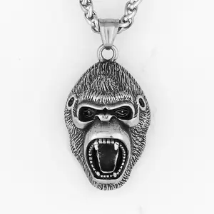 Collana con ciondolo faccia di Gorilla Punk in acciaio inossidabile Hip Hop Punk Rock Clubs catena con collana di Gorilla arrabbiato con testa di animale
