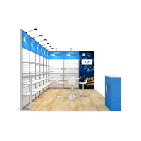Stand d'exposition pliable 10x20 en aluminium SEG pour salons professionnels, avec étagères modulaires