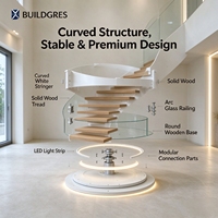 Escalier hélicoïdal sur mesure avec rampe en verre trempé courbé et éclairage LED, certifié CE, directement de l'usine, dessin 3D gratuit pour villa duplex