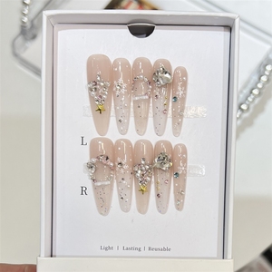 <span class=keywords><strong>Uñas</strong></span> Postizas Navideñas <span class=keywords><strong>Elegantes</strong></span>, Color Nude, con Perlas y Copos de Nieve Acrílicos, Hechas a Mano, de Alta Calidad, Venta al Por Mayor - Product Image 3