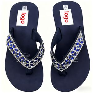 Chanclas personalizadas con logotipo, azul marino, con pedrería, sandalias de cristal a la moda, antideslizantes, para la playa, para damas. - Product Image 1