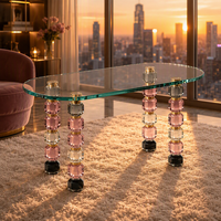 Table basse rectangulaire en cristal K9 empilable, pieds prismatiques facettés, table en verre transparent, luxe, art déco moderne, mariage, écologique