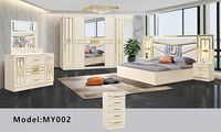 Ensemble de meubles de chambre d'hôtel modernes en MDF DA VINI – Lit double (1,8 m), tables de chevet, coiffeuse, tête de lit lumineuse et réglable