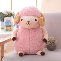 Peluche Mouton Mignon et Moelleux, Jouet en Peluche Doux, Poupée Animal en Peluche Agneau Kawaii avec Cornes Courbes pour Cadeau d'Anniversaire Enfant