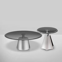 Table basse moderne minimaliste ronde en acier inoxydable argenté-blanc avec plateau en verre trempé pour salon et mobilier de maison
