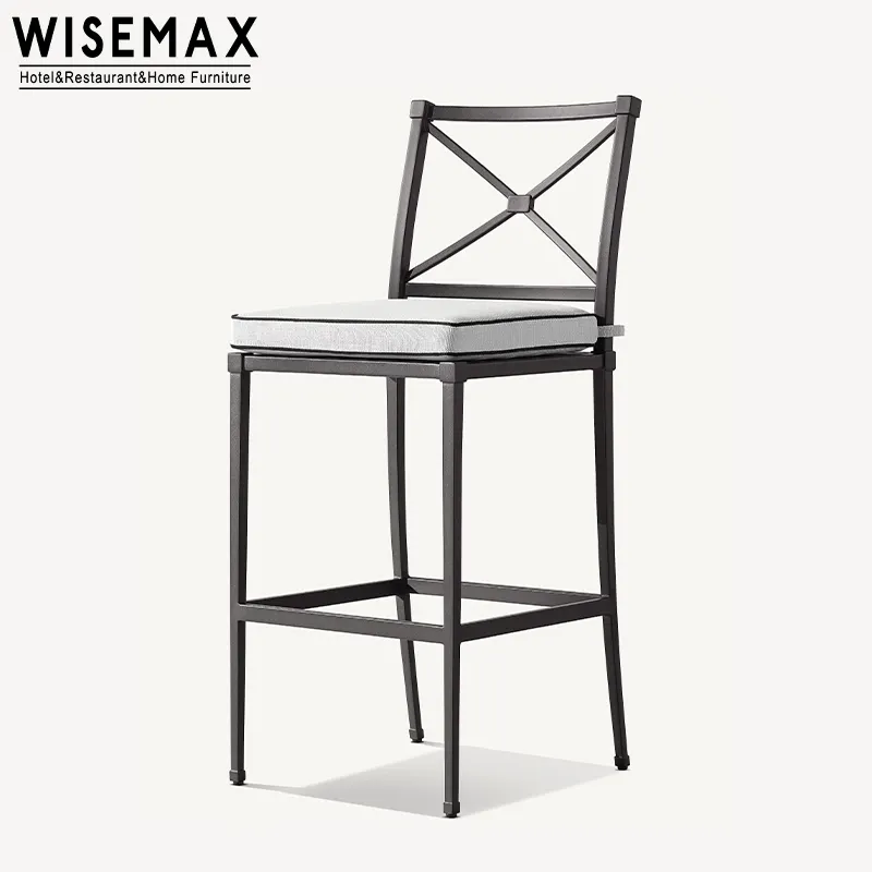 WISEMAX FURNITURE Ensemble de meubles de bar de jardin, comptoir de bar extérieur moderne italien, cadre en aluminium, tabouret de bar en tissu à séchage rapide pour patio