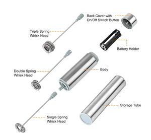 Lot de 2 mousseurs électroniques en acier inoxydable pour cappuccino, café et lait à la main avec fouet à oeufs. - Product Image 3