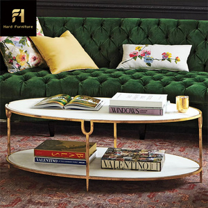 Modern Luxury Double Layer Antique Design <strong>Real</strong> Marble <strong>Coffee</strong> <strong>Table</strong> with Gold Stainless Steel Frame Brass Inlay Light Tea <strong>Table</strong> - Product Image 3