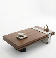 Ensemble de tables basses gigognes modernes en noyer et marbre – Table centrale rectangulaire de luxe pour salon