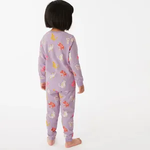 Ensemble 2 pièces de pyjama en bambou pour bébé, motif imprimé personnalisé, manches longues, col rond, pour enfants