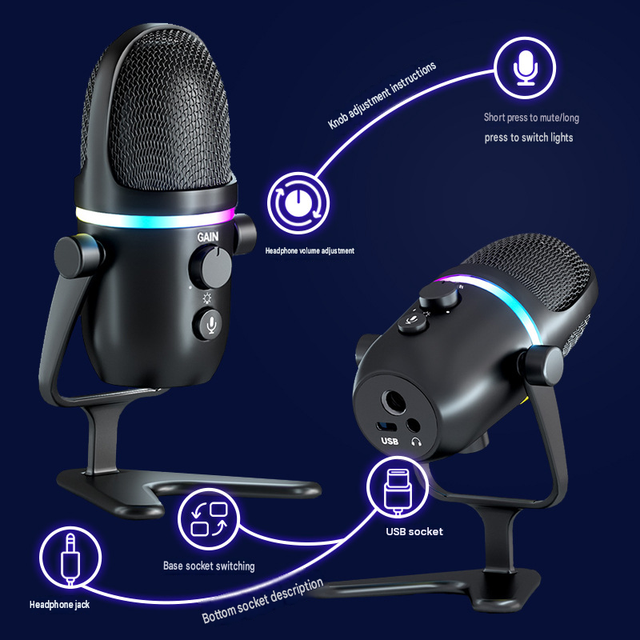 Gaming Microphone Noise Cancelling Condenser Mic for Live Streaming Voice Chat