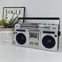 Haut-parleur Bluetooth portable style années 80, lecteur et enregistreur de cassettes avec radio AM/FM/SW intégrée, prise en charge de l'entrée SD/USB, musique MP3