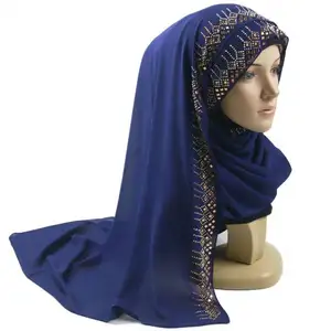 Hijab en mousseline de soie, pierre dorée, avec fleur pour musulman, vente en gros