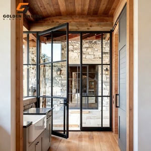 Villa de luxe GS Porte d'entrée en aluminium noir personnalisée Entrée de jardin moderne de luxe Portes battantes doubles en aluminium - Product Image 3