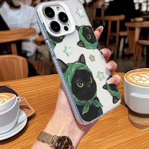 <span class=keywords><strong>เคส</strong></span>โทรศัพท์กันกระแทก ลายแมวดำบนผ้าพันคอสีเขียว รุ่น TPU สำหรับ 11-17 ป้องกันรอยนิ้วมือ พร้อมป้องกันเลนส์ - Product Image 4