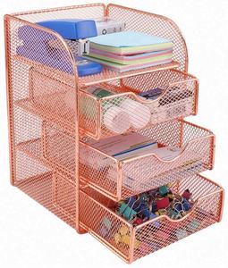 Office or Home Mesh Desk Organizer 3 Drawers Metal <b>Desktop</b> Organization Supplies Storage with 1 Top <b>Shelf</b> - Product Image 5
