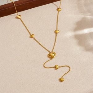 Heart Shape Gold Plated Stainless Steel Y Chain Necklace Long Tassel Pendant Daily Wear Gift Jewelry - Product Image 2
