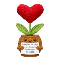 Ensemble unique de plantes en pot au crochet, mini tournesol, rose, tulipe faits à la main avec carte de message pour un cadeau d'anniversaire ou un décor
