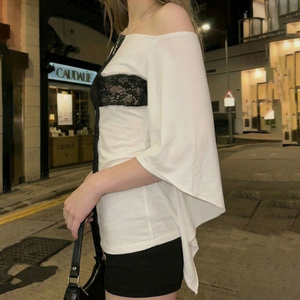 Summer New Arrival Loose Plus Size Regular Short Sleeve Vintage Punk Casual Eco-Friendly Women's Lace <b>Patchwork</b> T-<b>Shirt</b> - Product Image 6