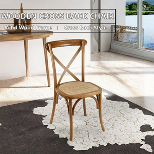 Chaise de salle à manger moderne à dossier croisé, design en X, assise tressée, structure en bois massif, pour la maison, les restaurants, les cafés, les salles à manger - Product Image 2