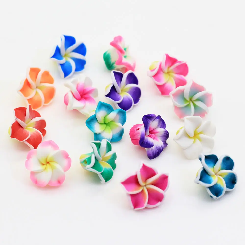 100 adet/grup 15mm polimer kil Plumeria Frangipani çiçekler boncuk Diy hawai küpe kolye tatil takı el sanatları yapımı