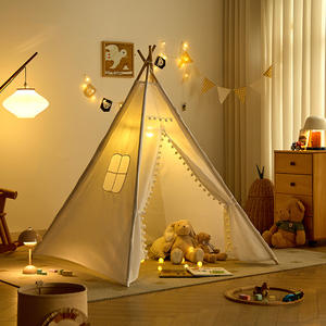 Tente de jeu pour enfants en toile et en bois, <span class=keywords><strong>tissu</strong></span> en coton <span class=keywords><strong>à</strong></span> pois, design luxueux, tente tipi indienne blanche, tente de jeu intérieure pour enfants - Product Image 5