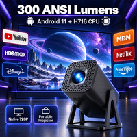 Projecteur portable OEM 300 ANSI Lumens, résolution native 720p, Smart WiFi, Android 11, processeur H716, projecteurs vidéo pour cinéma en plein air