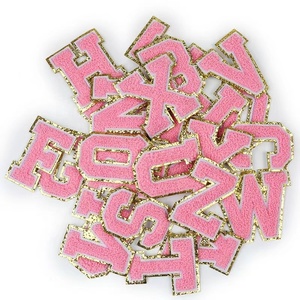Wholesale Stock 8.2cm <strong>Gold</strong> Border Glitter Chenille Letter Patch Iron on 3D Towel Embroidery Alphabet for Clothing DIY - Product Image 1
