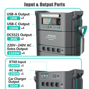 สถานีไฟฟ้าพกพา Sorein 5000W ขยายได้ถึง 11kW พร้อมแบตเตอรี่ MPPT ระบบ IP65 รองรับการชาร์จพลังงานแสงอาทิตย์แบบไร้สายสำหรับรถยนต์ คลื่นไซน์บริสุทธิ์ - Product Image 4