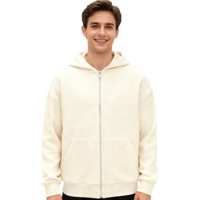 Sweat-shirt à capuche unisexe rétro ample couleur unie avec fermeture éclair robuste, tendance automne, 100% coton anti-boulochage
