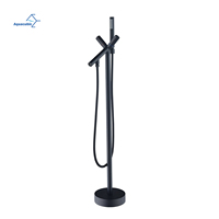 Robinet de bain et de douche en laiton de style européen, à poser au sol, avec noyau de valve en céramique, finition noire