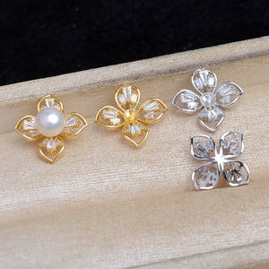 Boucle d'oreille compacte en argent S925 avec support vide 8-10mm JG5969 Accessoires DIY pour bijoux en perles Perles en vrac - Product Image 1