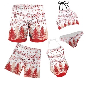 ชุดว่ายน้ำหรูหรา 4 ชิ้นสำหรับผู้หญิง พิมพ์ลายคริสต์มาสตามสั่ง ชุดว่ายน้ำครอบครัวแบบเข้าชุดกัน ชุดวันพีซและบิกินี่สำหรับใส่ไปชายหาด MOQ 50 ชิ้น - Product Image 3