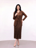 Ensemble assorti 2 pièces pour femme, cardigan blazer à manches longues texturé ondulé plissé, ouvert sur le devant, à nouer, et robe midi col en V respirante