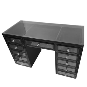 Bedroom <strong>black</strong> crushed diamond crystal <strong>black</strong> mirrored glass <strong>vanity</strong> desk dressing <strong>table</strong> with 11 drawers - Product Image 5