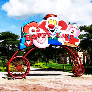 Arco de Payaso Happy Land: Escultura de Resina para Exteriores, Letrero Decorativo de Entrada con Diseño de Dibujos Animados, Pieza Artística Moldeada a Mano - Product Image 1