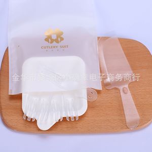 Ensemble de couverts 3 en 1, couverts à gâteau en plastique jetables, fournitures de fête avec sac perlé pour fêtes d'anniversaire - Product Image 1