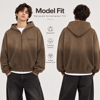Sweat à capuche zippé pour homme, personnalisé, 450 g/m², grammage lourd, effet vintage délavé, coupe oversize et carrée, en molleton brodé, OEM Marque Privée