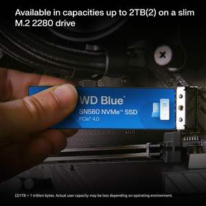 WD Blue 500GB SN580 SSD Interno NVMe Gen4 X4 PCIe 16Gb/s M.2 2280 Velocità di Lettura 4000 MB/s Porta di Espansione SATA per Desktop Nuovo - Product Image 3