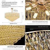 Lustre contemporain de luxe à LED, forme ovale, en fer, avec accents en cristal, hauteur réglable, pour salle à manger, chambre à coucher