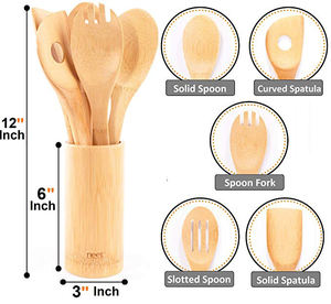 <span class=keywords><strong>Kit</strong></span> d'ustensiles de cuisine en bambou, ensemble de couverts naturels, 8 pièces - Product Image 5