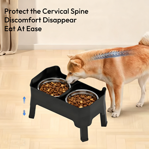 Elecpet mangkuk hewan peliharaan ganda 4 tinggi dapat diatur antiselip besar mangkuk makanan kucing anjing naik 304 baja tahan karat dengan desain kustom hitam - Product Image 5
